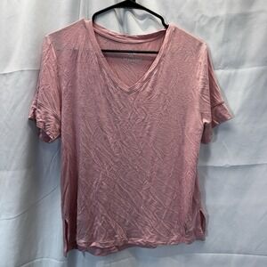 Skechers Los Angeles Vneck T-Shirt Women Small Pink Logo SOFT